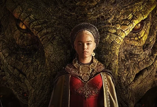 A Casa do Dragão - Banner ilustrativo para o post, contendo Rhaenyra Targaryen em frente a um dragão.